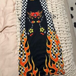 Jaded London Festival Lace Up Mini Dress In Flame Print